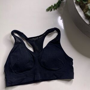 NWOT Black Nylon Stretch sports bra Racerback fishnet girls medium active wear